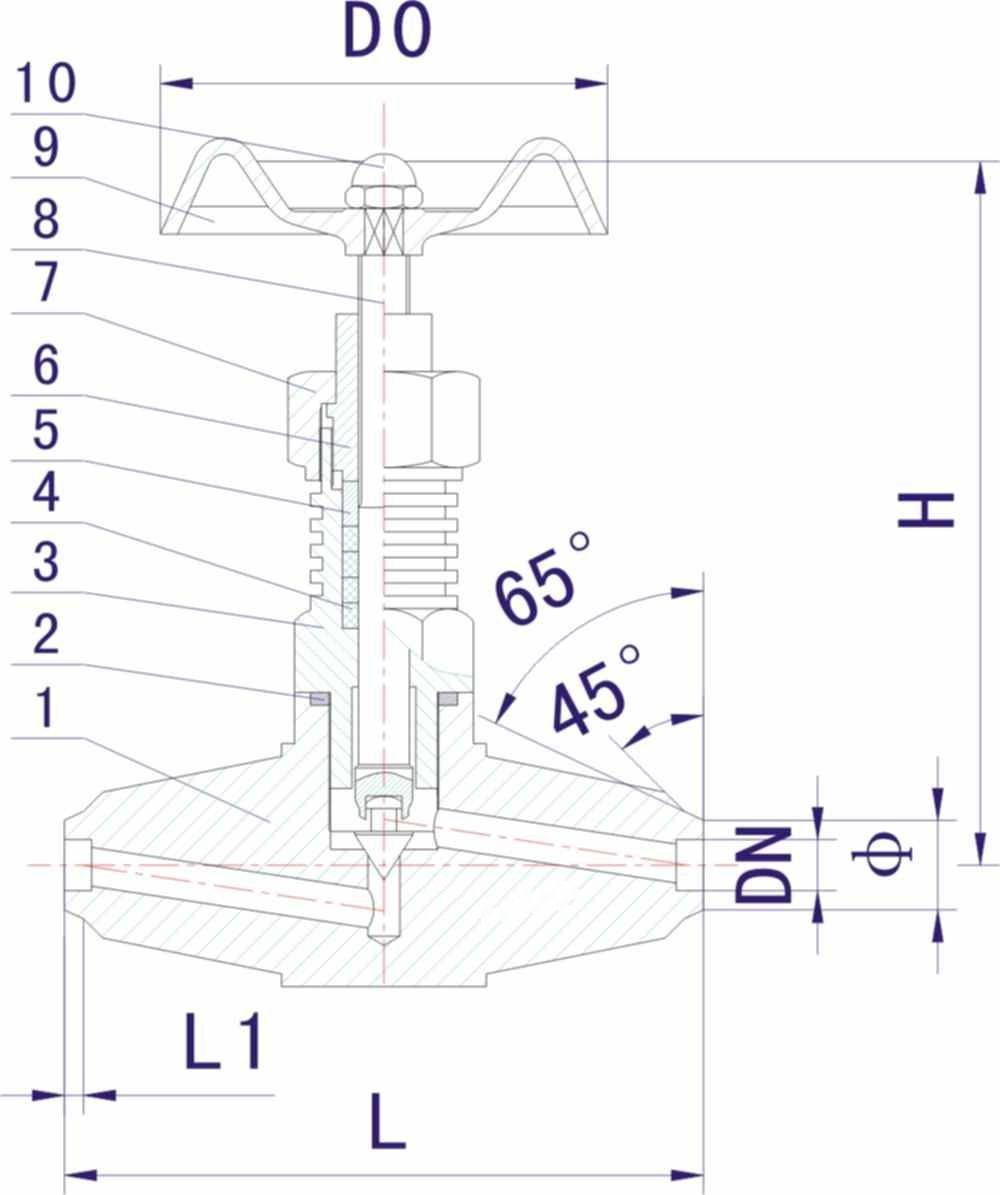 焊接針型閥結構圖 焊接針型閥結構圖