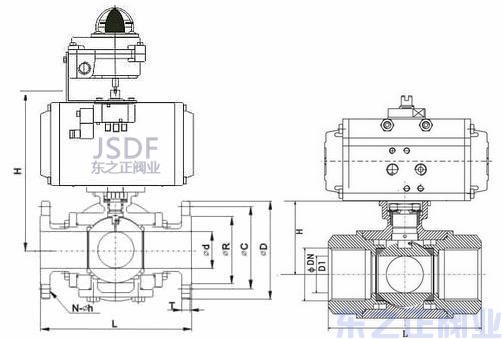 氣動三通球閥結構圖 氣動三通球閥結構圖