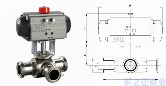 氣動三通衛(wèi)生級球閥結(jié)構(gòu)圖 氣動三通衛(wèi)生級球閥結(jié)構(gòu)圖
