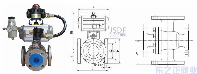 氣動四通球閥結構圖 氣動四通球閥結構圖